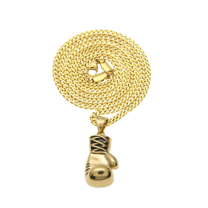 Gold Plated Stainless Steel Boxing Glove Pendant Necklace with 3mm Cuban Chain