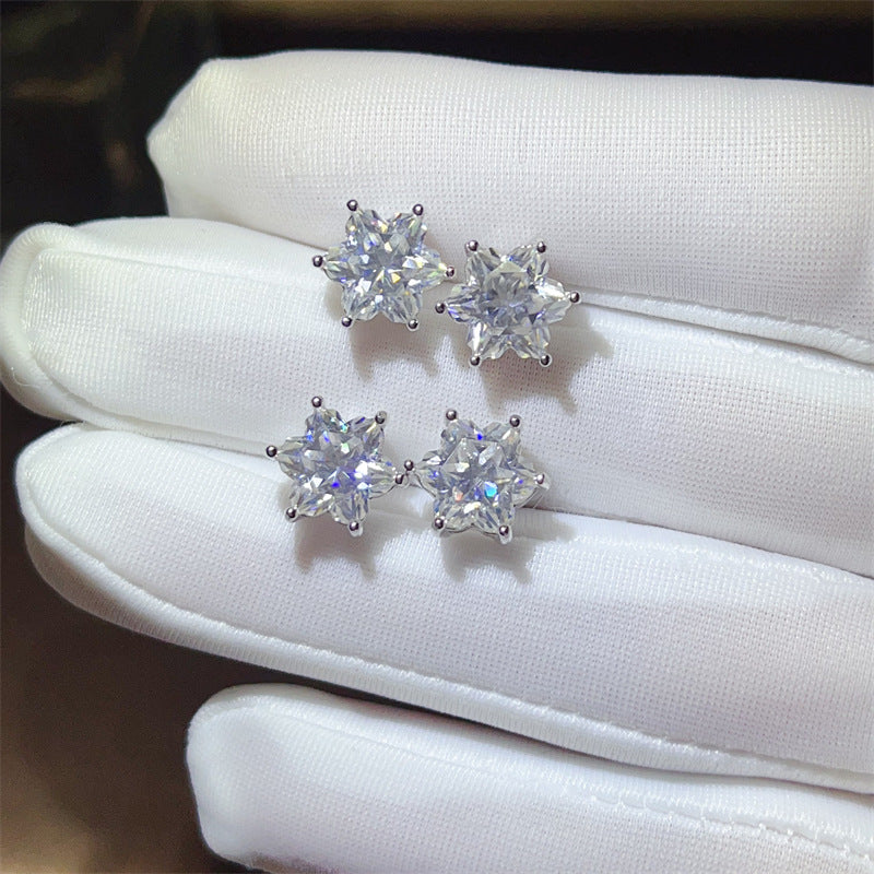 4CT Star Cut Moissanite Stud Earrings for Women, D Color VVSI Silver Gold-Plated Floral Star Earrings product image
