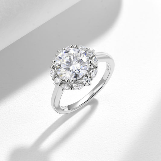 3 Carat Round Moissanite Halo Engagement Ring for Women, S925 Silver-Plated Ring alternate product image