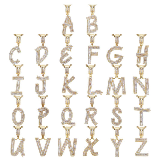 Hip Hop Light Luxury Letter Square Cubic Zirconia Pendant Necklace for Men and Women