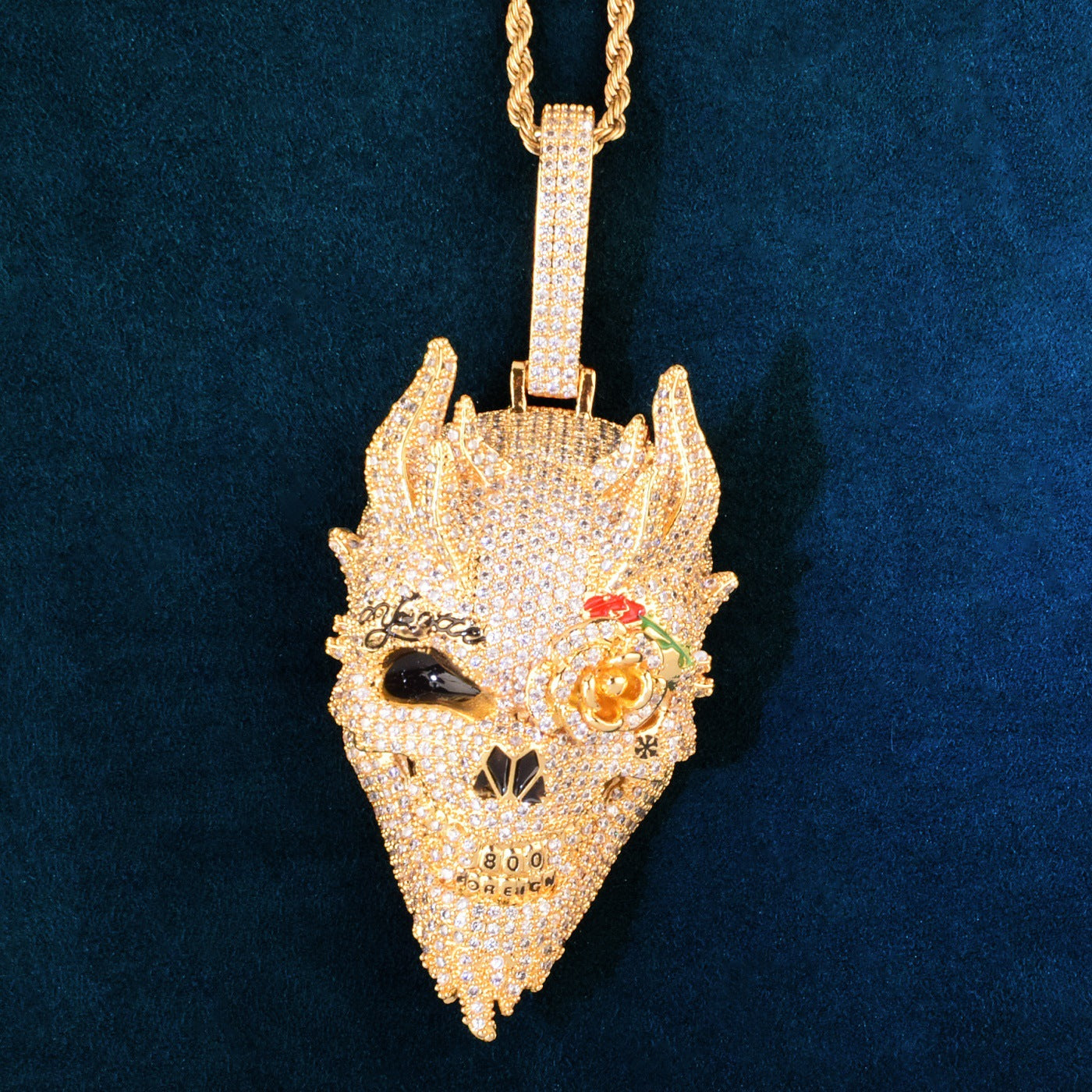 Iced Out Asymmetrical Skull Pendant Necklace