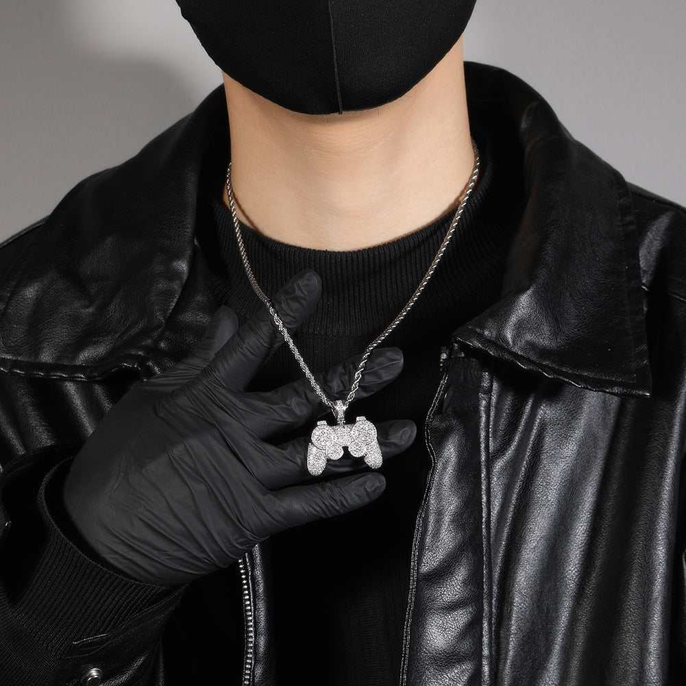 Iced Game Controller Pendant Necklace for Women – Gold or Silver Tone Hip Hop Statement Chain, Cartoon CZ Pendant
