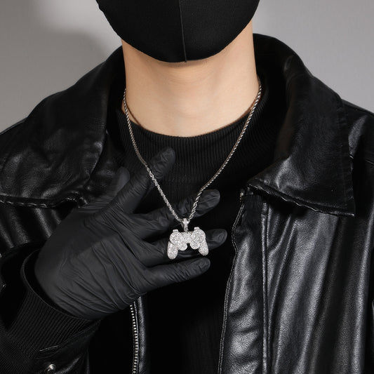 Iced Game Controller Pendant Necklace for Women – Gold or Silver Tone Hip Hop Statement Chain, Cartoon CZ Pendant