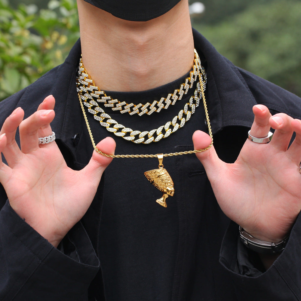 Unisex Stainless Steel Egyptian Queen Pendant Necklace with Gold Twisted Chain product image