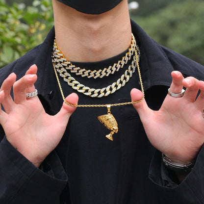 Unisex Stainless Steel Egyptian Queen Pendant Necklace with Gold Twisted Chain