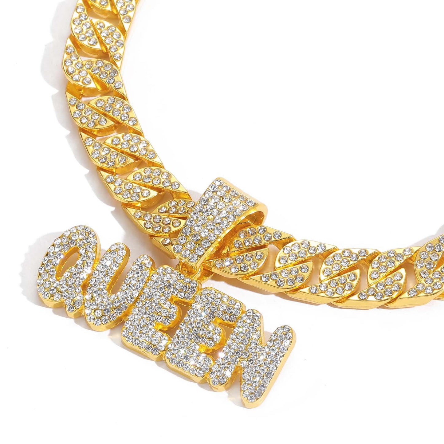 Hip Hop Letter Cuban Link Alloy Pendant Necklace for Men and Women