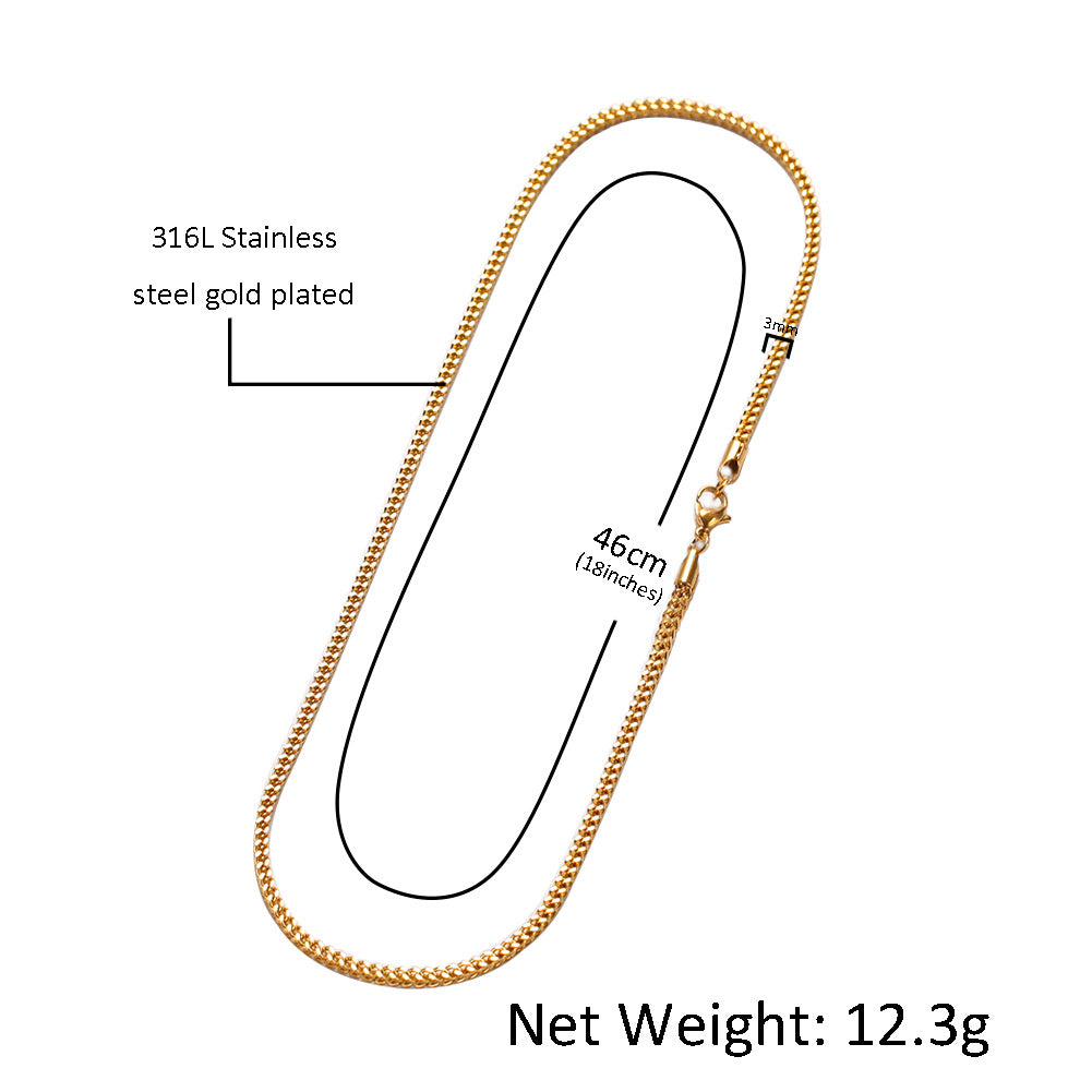 Unisex Stainless Steel Chain Necklace, Gold Plated or Silver Tone Minimalist Statement Pendant Chain
