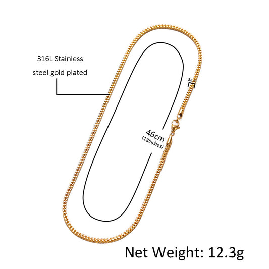 Unisex Stainless Steel Chain Necklace, Gold Plated or Silver Tone Minimalist Statement Pendant Chain