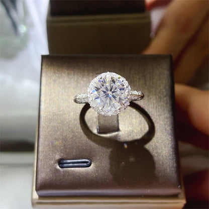 Moissanite Halo Engagement Ring for Women, U-Shaped Geometric Wedding Ring, 1 Carat 2 Carat 3 Carat Ring