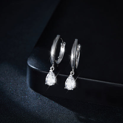 S925 Sterling Silver 18k Gold Plated Pear Cut Drop Earrings, Clear Crystal Dangle Earrings, Elegant Everyday Jewelry