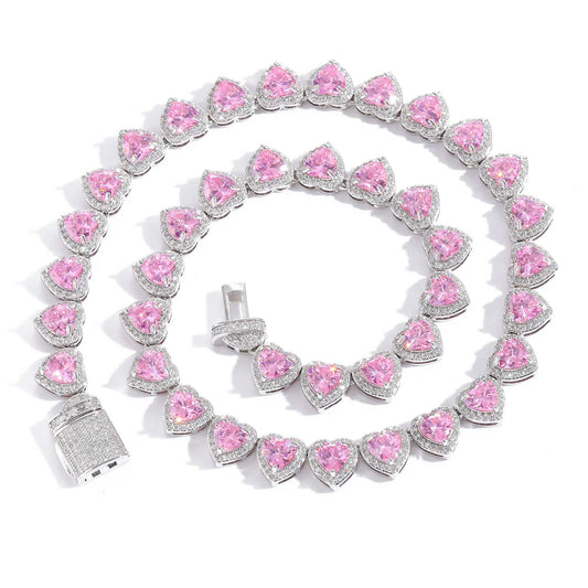Hip Hop Heart Cubic Zirconia Necklace for Men and Women