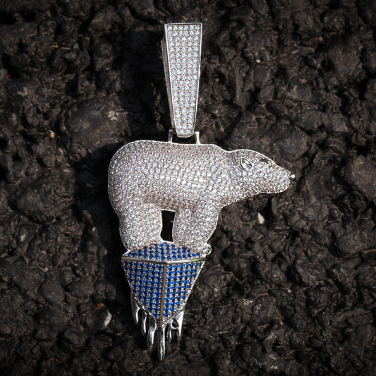 Iced Bear Pendant Necklace for Women - Cubic Zirconia Hip Hop Statement Chain in Gold or Silver Tone