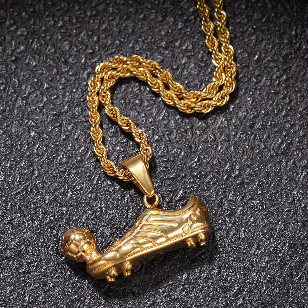 Gold or Silver Plated Stainless Steel Soccer Boot Pendant Necklace with 24 Inch Cuban or Twist Chain