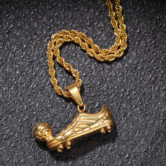 Gold or Silver Plated Stainless Steel Soccer Boot Pendant Necklace with 24 Inch Cuban or Twist Chain