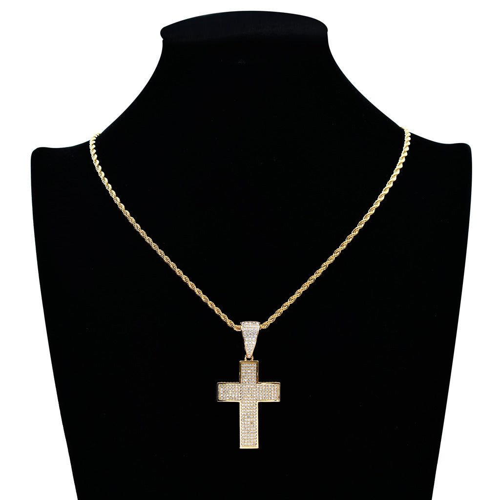 Light Luxury Cross Cubic Zirconia Pendant Necklace for Men and Women