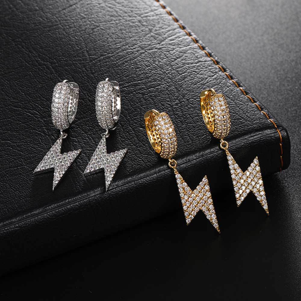 Lightning Bolt CZ Drop Hip Hop Earrings with Copper Base - EAR004 product image