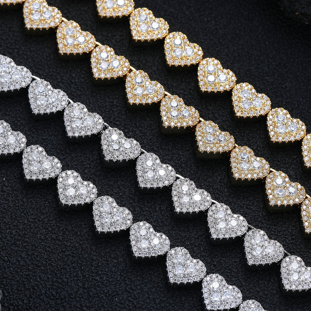 Heart Tennis Chain Necklace/Bracelet, Cubic Zirconia Heart Pendant, 8mm Unisex product image