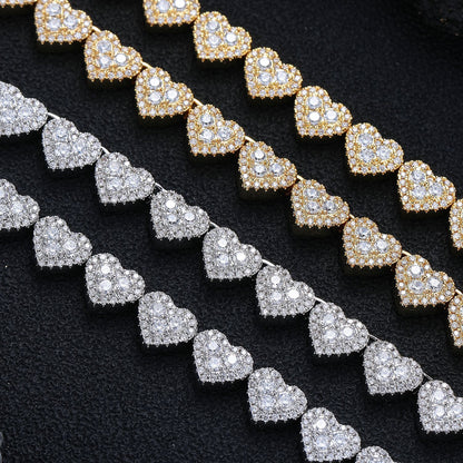Heart Tennis Chain Necklace/Bracelet, Cubic Zirconia Heart Pendant, 8mm Unisex