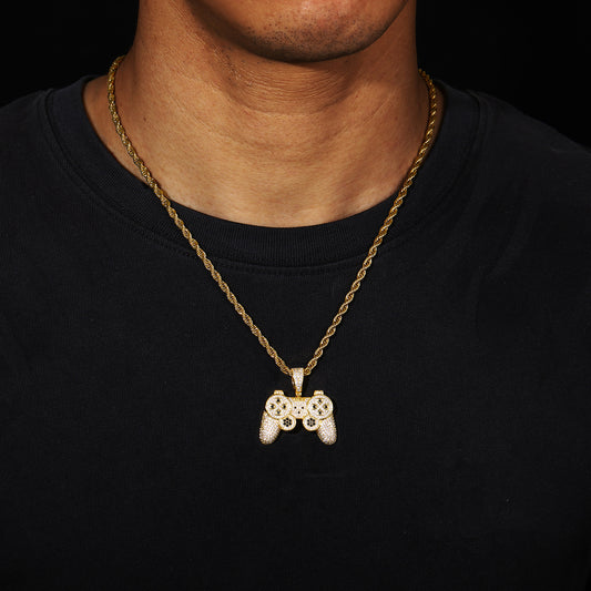 Iced Out Game Controller Pendant Necklace for Men and Women - Gold Tone Copper Hip Hop Rope Chain with Cubic Zirconia alternate product image