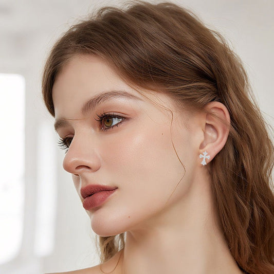Moissanite Cross Stud Earrings, S925 Sterling Silver, Unisex Geometric Sparkle Studs alternate product image