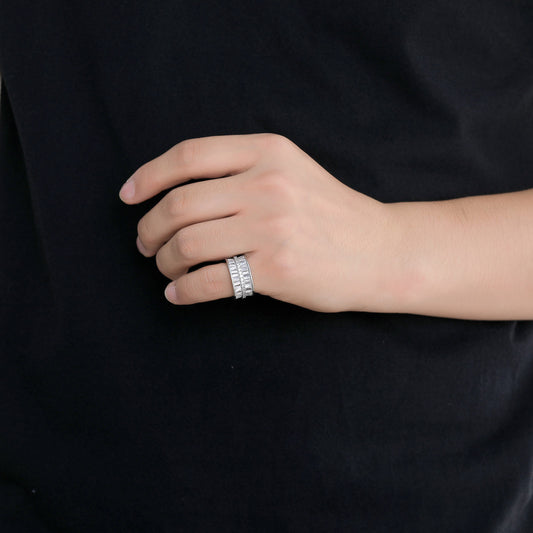 Hip Hop Light Luxury Square Cubic Zirconia Ring for Men