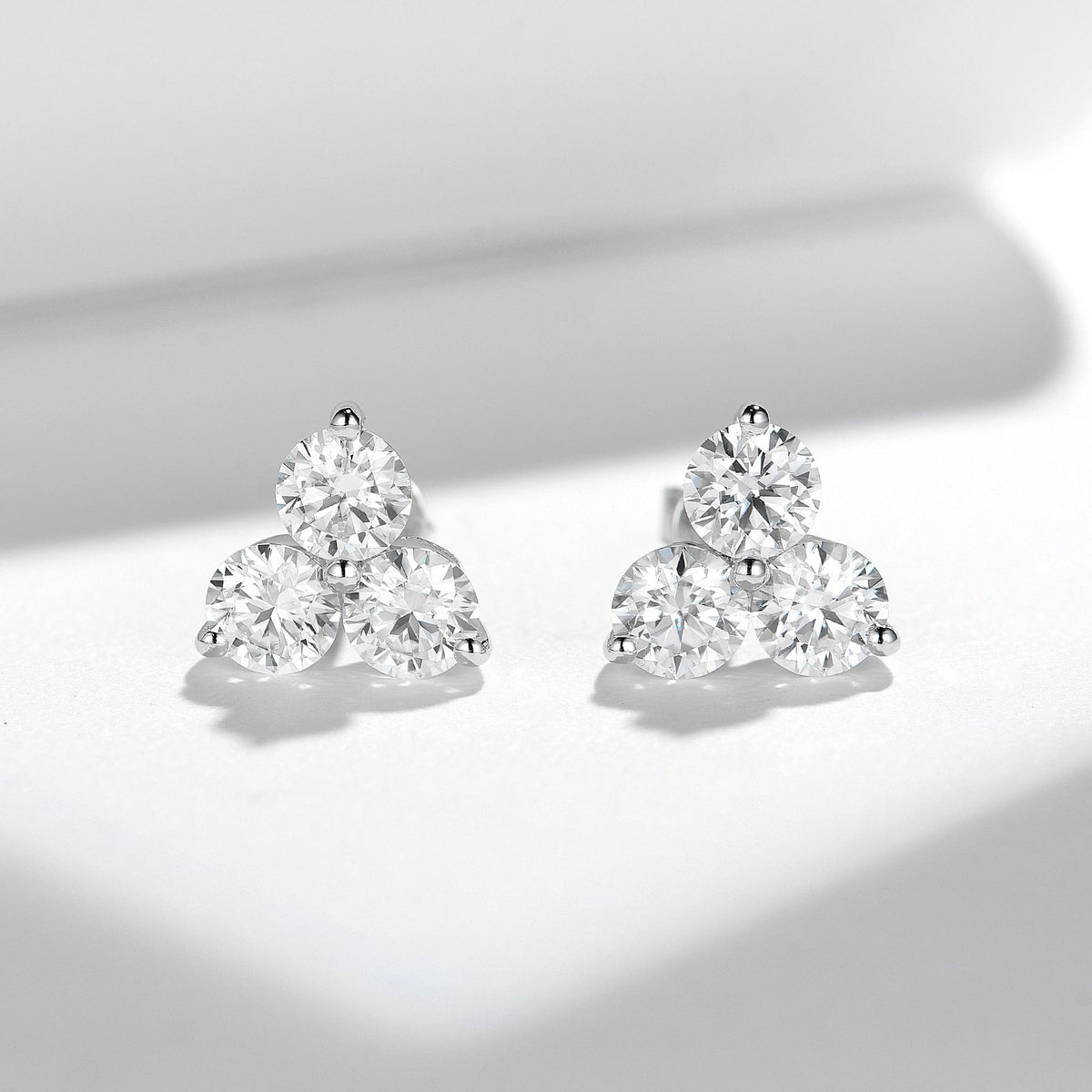 Three-Stone Moissanite Stud Earrings for Women, 18K Gold-Plated S925 product image