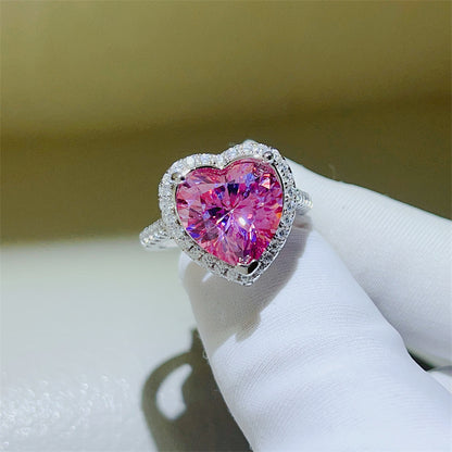 Pink Heart Moissanite Halo Ring for Women – 1 Carat, 2 Carat, 5 Carat Engagement Ring