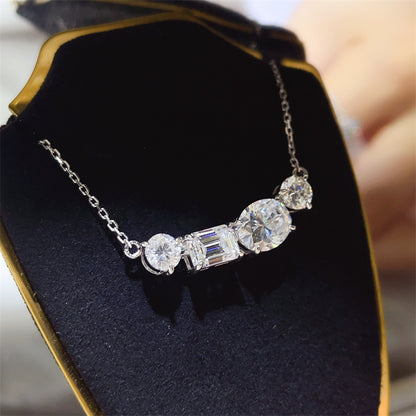 4 Carat Moissanite Necklace in 925 Silver, U Shape Multi Stone Pendant Chain for Women
