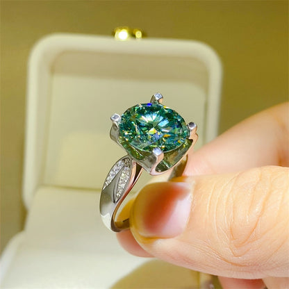 Green Moissanite Ring for Women, 3 Carat or 5 Carat Geometric Solitaire Engagement Ring