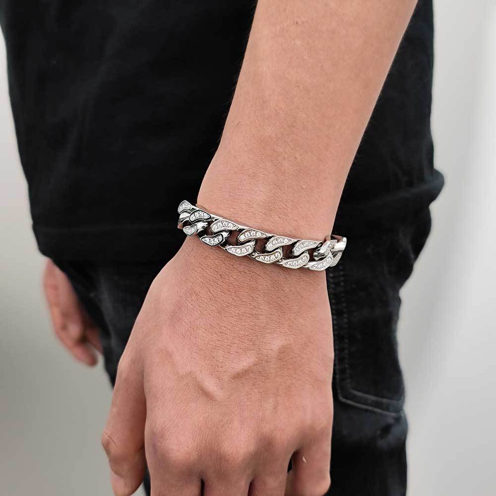 12 mm Polished Cuban with CZ Link Accents Hip Hop Bracelet with Stainless steel Base - CHA259 product image