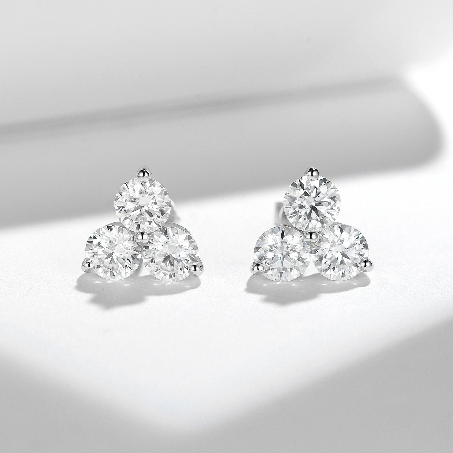 Three-Stone Moissanite Stud Earrings for Women, 18K Gold-Plated S925 product image