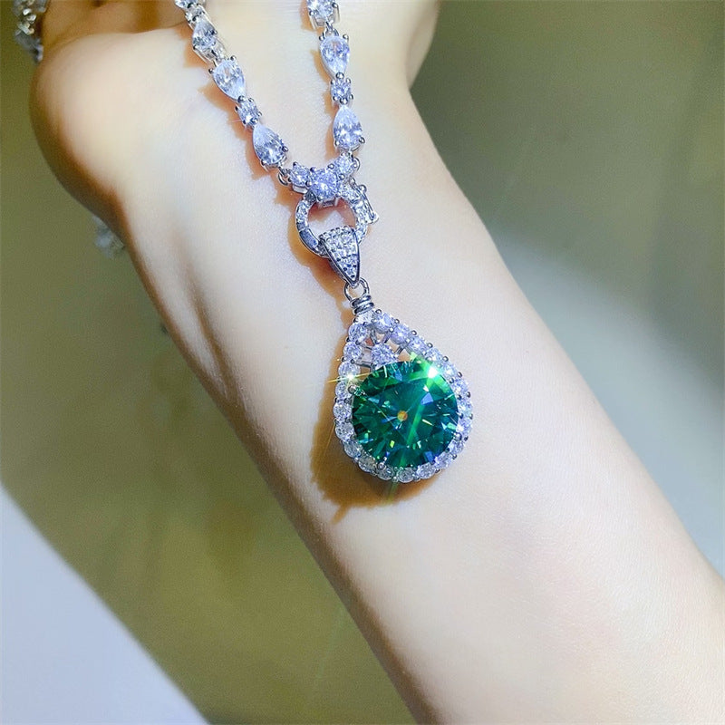 Green Moissanite Necklace Teardrop Pendant Chain for Women 5 Carat or 10 Carat product image