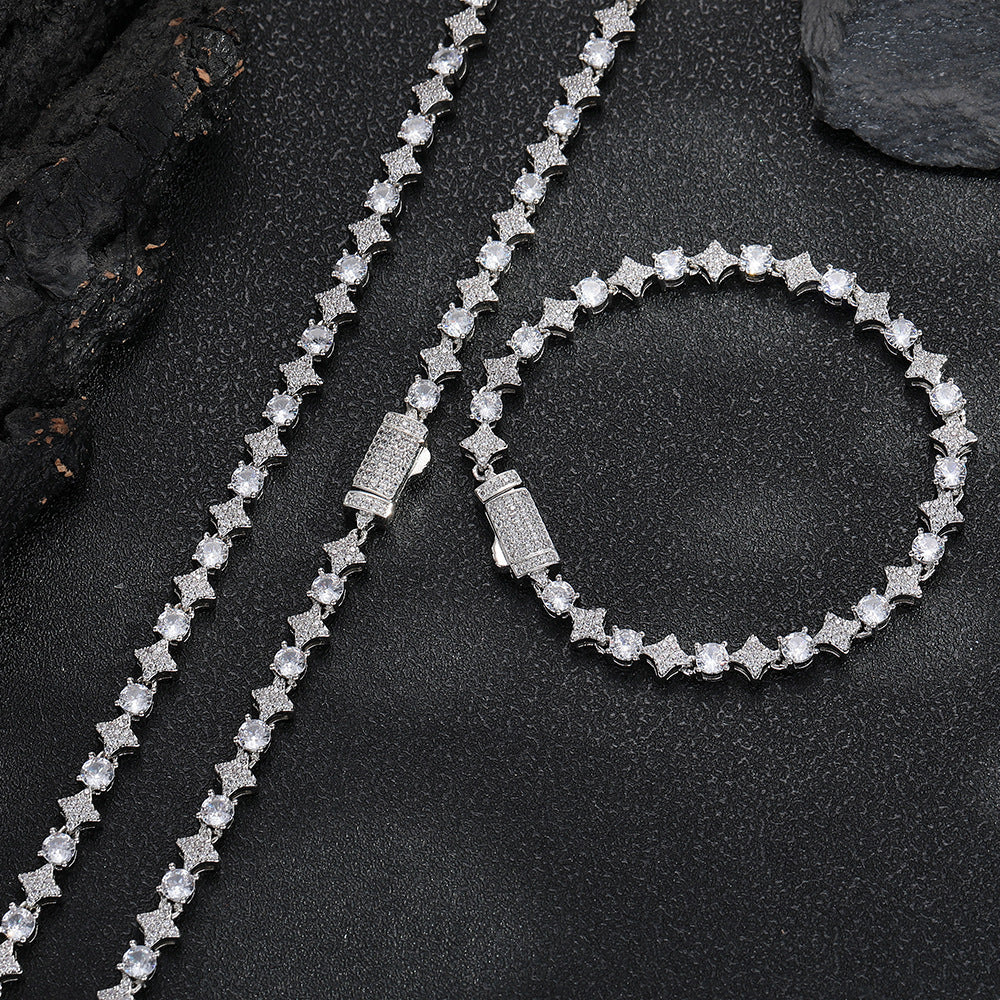 6MM Starburst Cubic Zirconia Cuban Link Chain Necklace, Unisex Hip Hop Jewelry product image