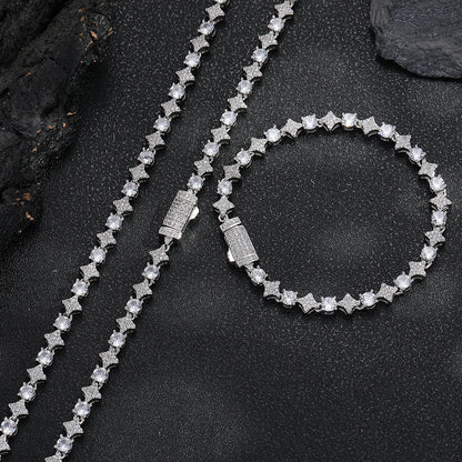 6MM Starburst Cubic Zirconia Cuban Link Chain Necklace, Unisex Hip Hop Jewelry