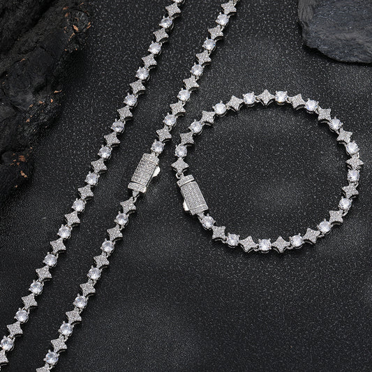 6MM Starburst Cubic Zirconia Cuban Link Chain Necklace, Unisex Hip Hop Jewelry