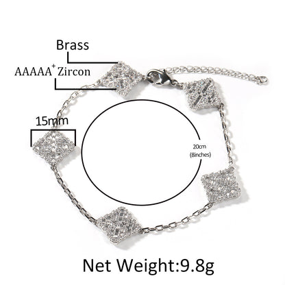 Unisex Square Crystal Chain Bracelet in Silver, Gold & Rose Gold