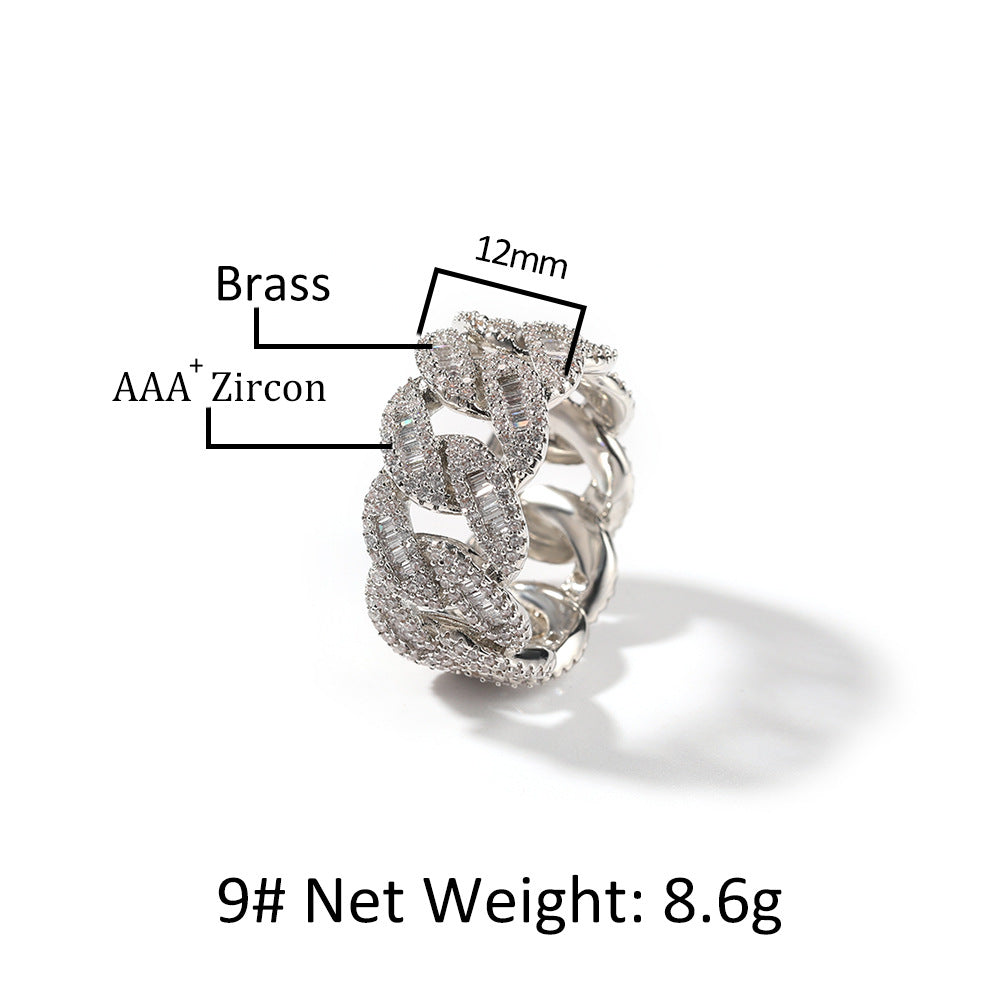 Moon Link Pavé Diamond-Style Chain Ring for Women in Gold, Silver & Rose Gold