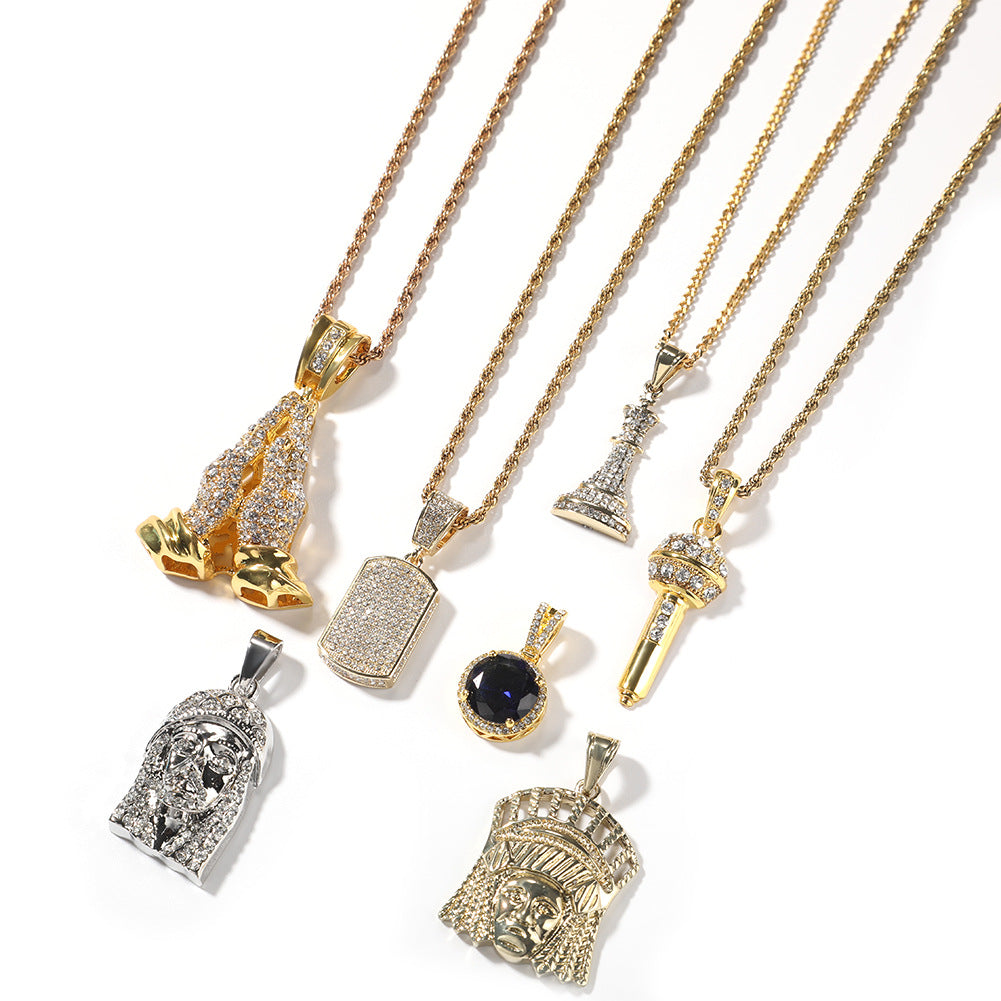 INS Style Alloy Pendant Necklace for Women – Silver Plated & Gold Plated Statement Charm Chain with Cubic Zirconia Accents