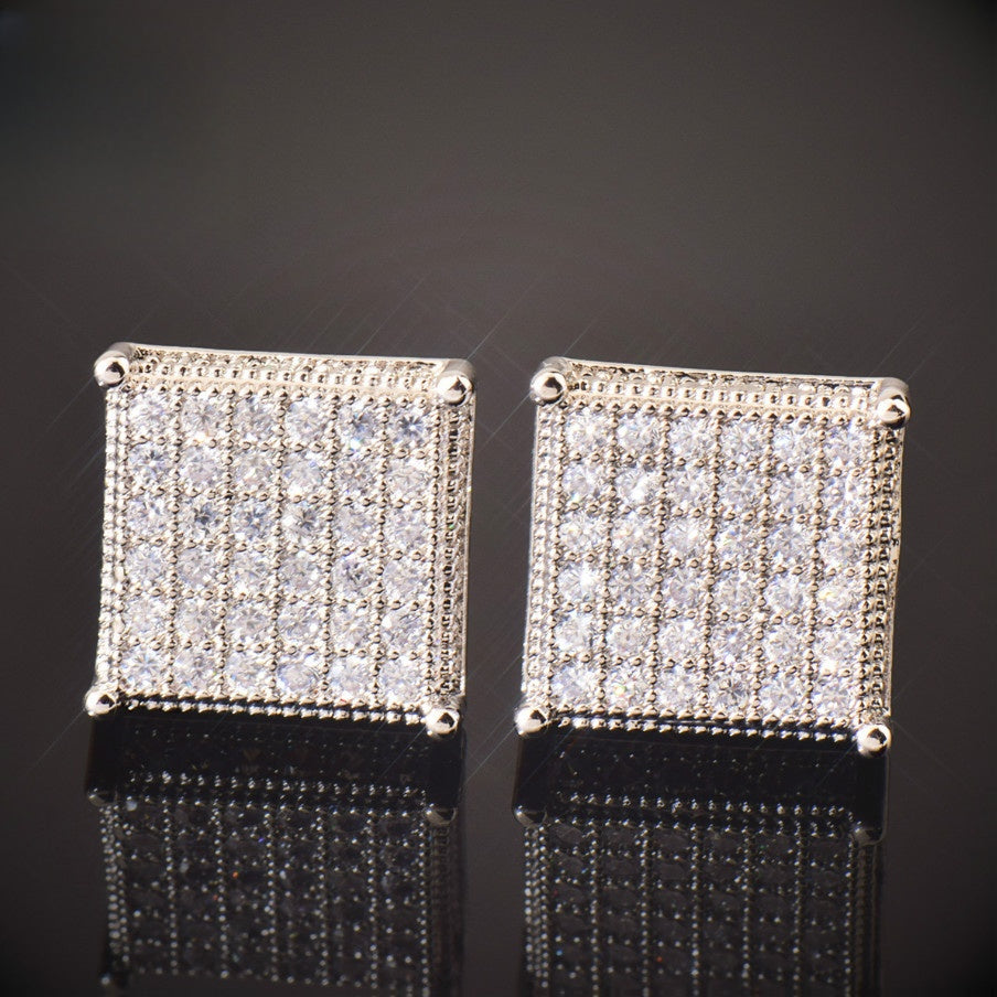 Square Iced Out Stud Earrings for Men Unisex Hip Hop Style