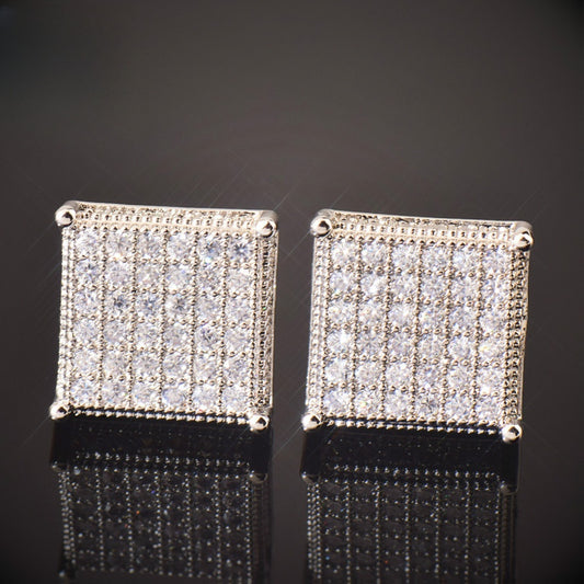 Square Iced Out Stud Earrings for Men Unisex Hip Hop Style