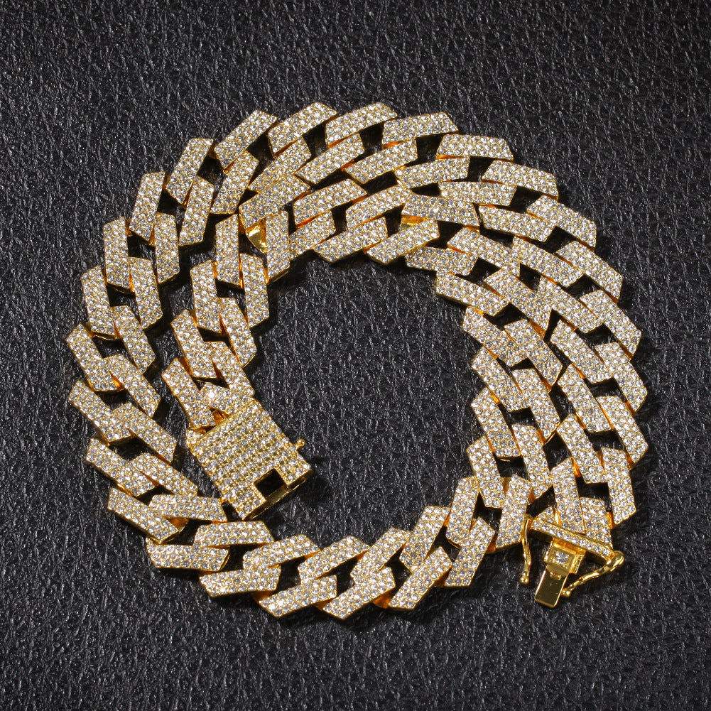 Iced Out Cuban Link Chain Necklace & Bracelet Set for Men – 3 Row Cubic Zirconia Statement Jewelry in Gold, Silver & Rose Gold