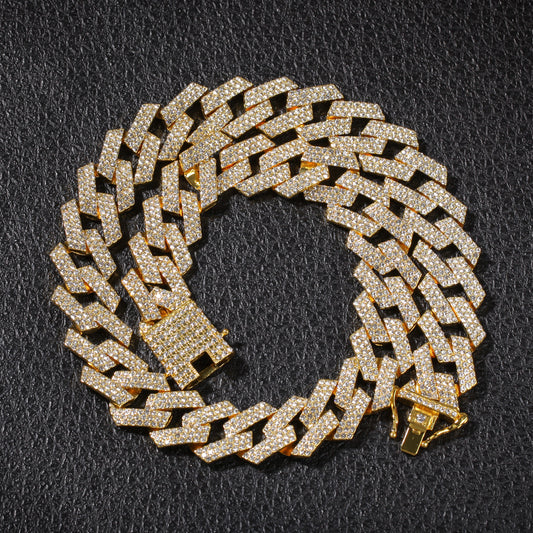 Iced Out Cuban Link Chain Necklace & Bracelet Set for Men – 3 Row Cubic Zirconia Statement Jewelry in Gold, Silver & Rose Gold