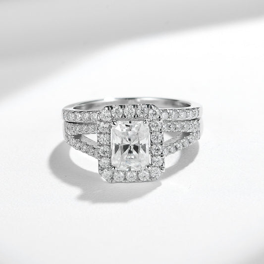 Radiant Cut Moissanite Halo Ring, 925 Sterling Silver 18K White Gold Plated Engagement Ring for Women alternate product image