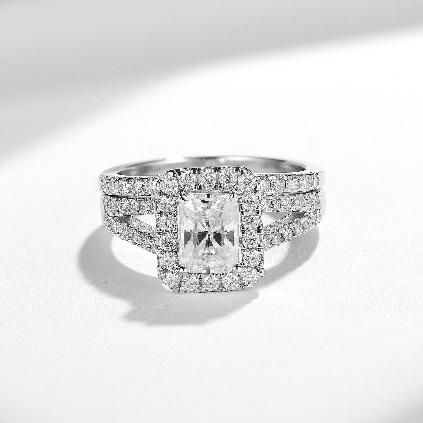 Radiant Cut Moissanite Halo Ring, 925 Sterling Silver 18K White Gold Plated Engagement Ring for Women product image