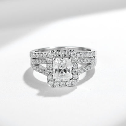 Radiant Cut Moissanite Halo Ring, 925 Sterling Silver 18K White Gold Plated Engagement Ring for Women