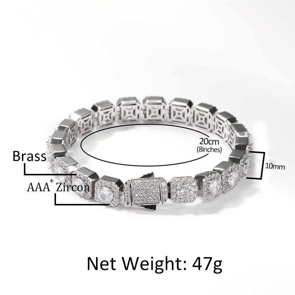 Octagonal Cubic Zirconia Hip Hop Bracelet for Women & Men - Gold Plated or Silver Plated Statement Chain