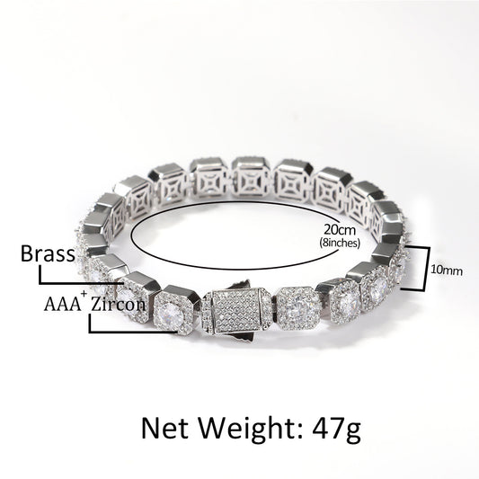 Octagonal Cubic Zirconia Hip Hop Bracelet for Women & Men - Gold Plated or Silver Plated Statement Chain