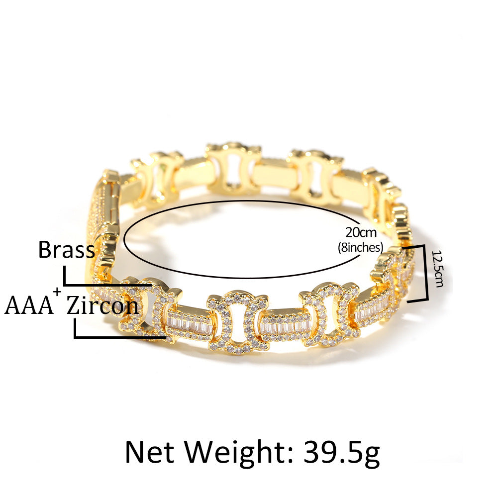 Unisex Cubic Zirconia Line Link Bracelet in Gold or Silver Tone – Hip Hop Statement Chain Bracelet, 7 Inch & 8 Inch