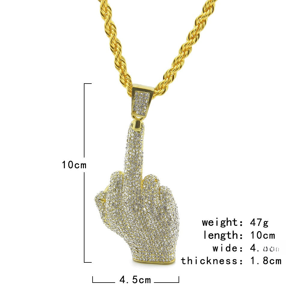 Men’s Iced Out Hand Gesture Pendant Necklace, Gold Plated or Silver Plated Hip Hop Statement Chain product image