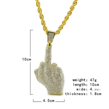 Men’s Iced Out Hand Gesture Pendant Necklace, Gold Plated or Silver Plated Hip Hop Statement Chain